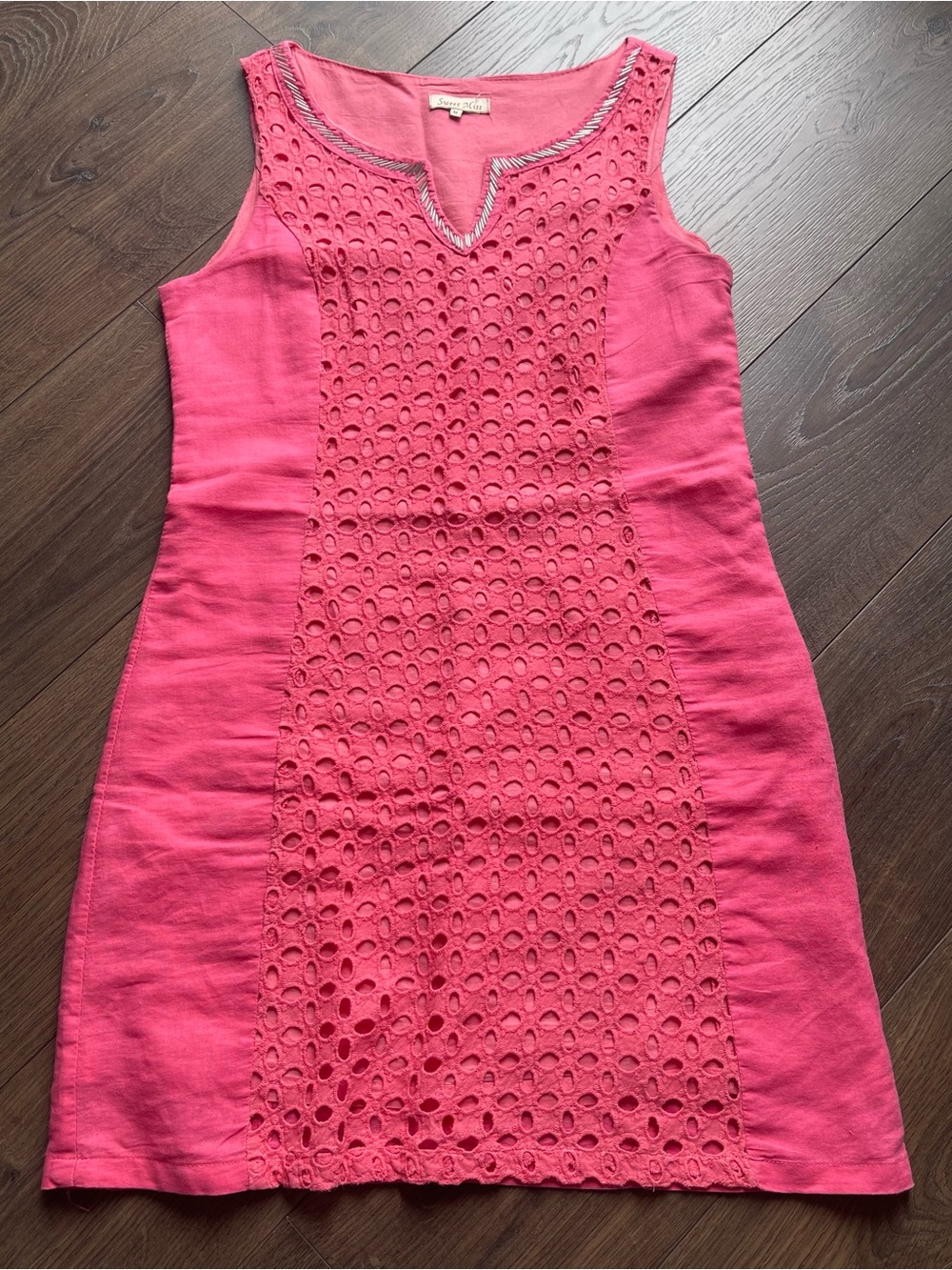 Sleeveless Hot Pink Eyelet Shift Dress